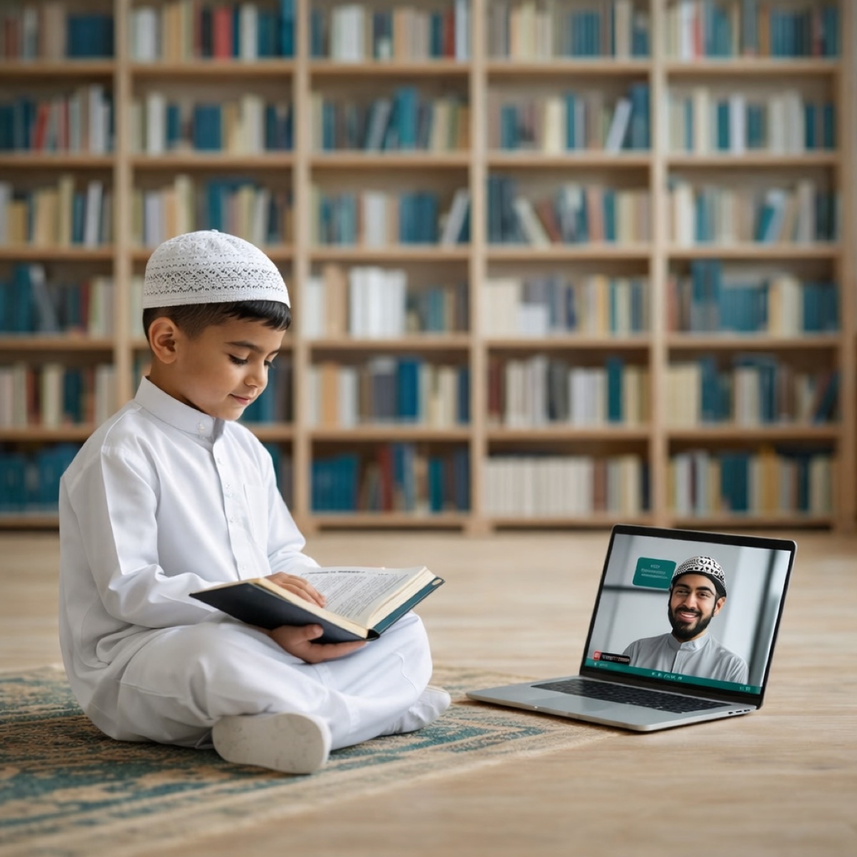 Child learning Quran online with certified Al-Azhar teacher
